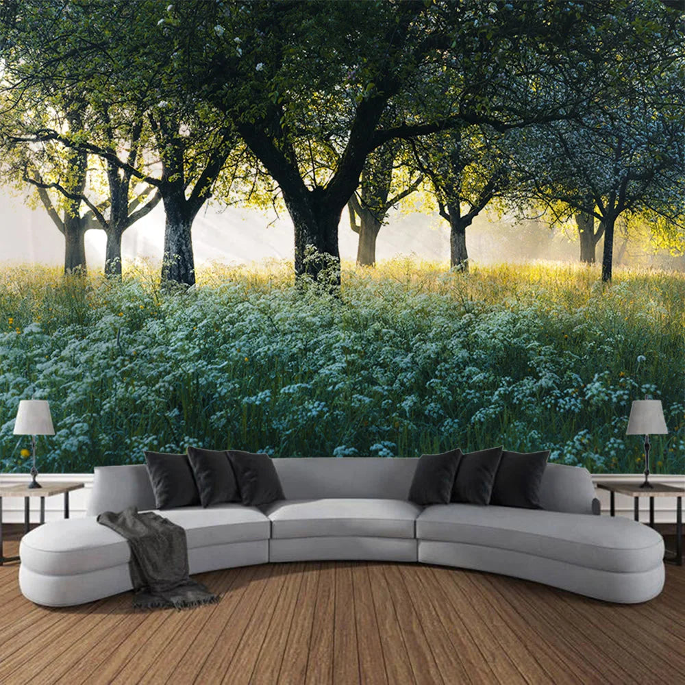 Misty Forest Tapestry Natural Landscape Room Wall Decoration Blanket Tropical Rainforest Bedroom Living Room Background Fabric