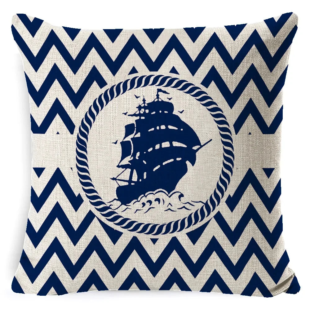 Custom Nautical Style Pillowcase Home Textile Cotton Pillow Covers Wedding Decorative Pillow Cover Square 45x45CM
