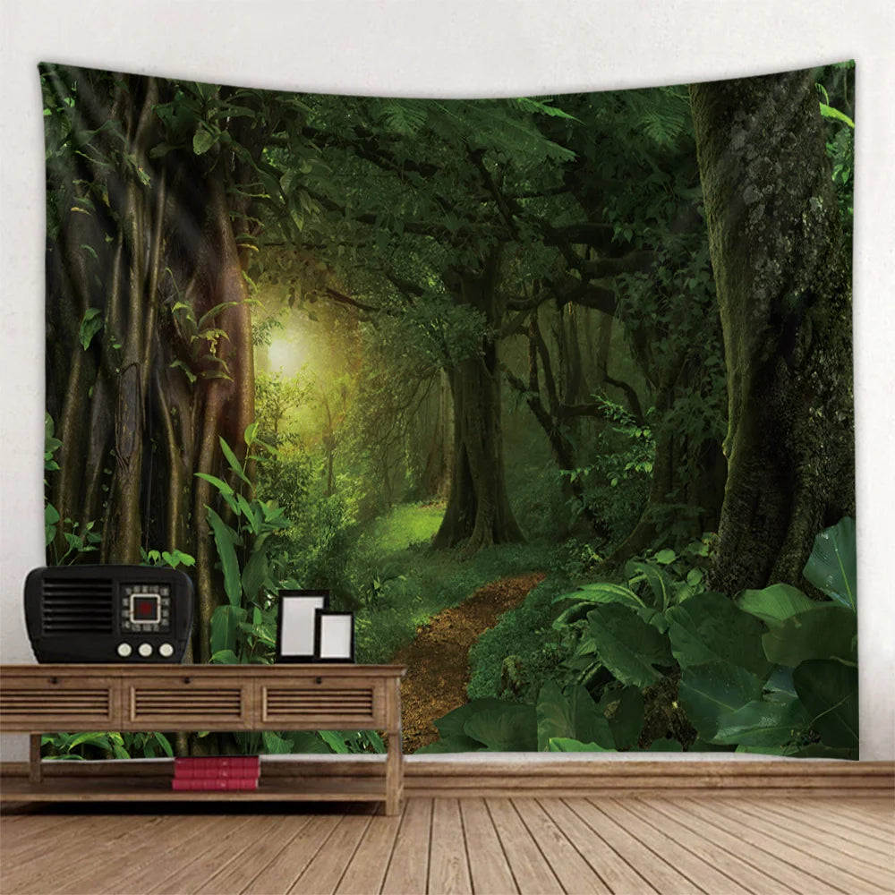 Misty Forest Tapestry Natural Landscape Room Wall Decoration Blanket Tropical Rainforest Bedroom Living Room Background Fabric