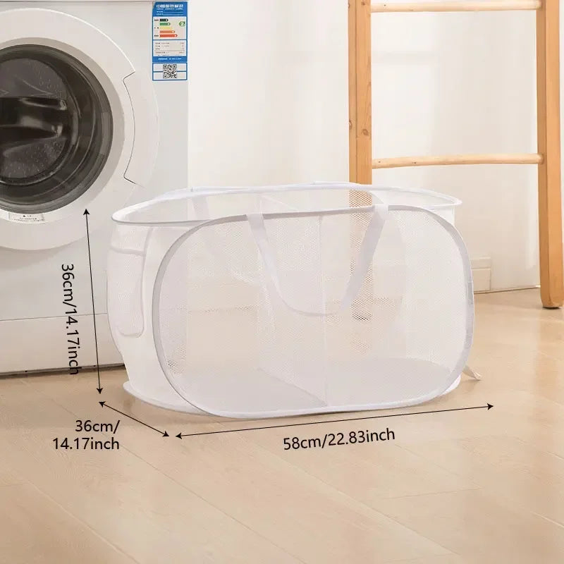 Breathable Mesh Folding Laundry Basket Household Dirty Clothes Storage Organizer Handle Light Portable Trousers Sorter Tool Item