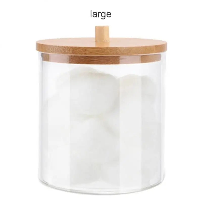 Acrylic Storage Box Bathroom Jar Makeup Organizer Cotton Round Pad Holder Cotton Swab Box Qtip Holder Dispenser with Bamboo Lid