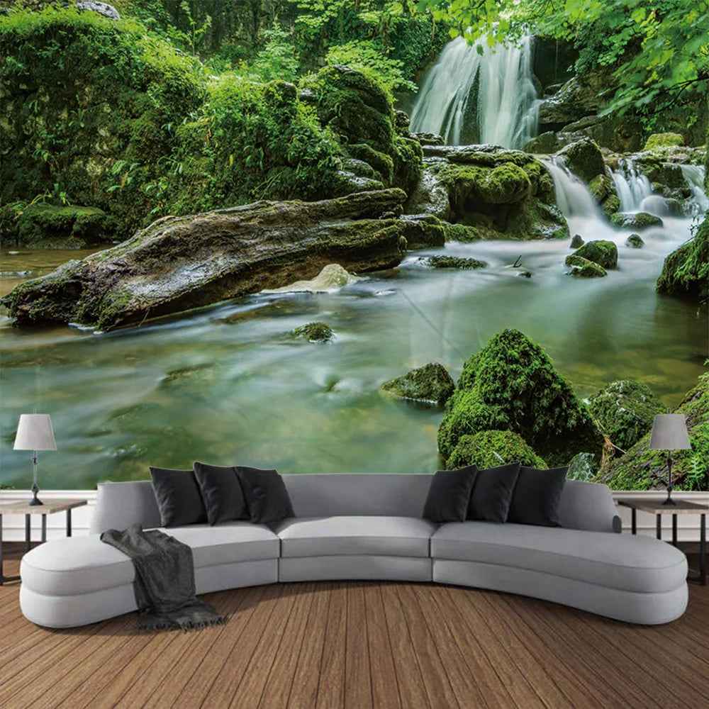 Misty Forest Tapestry Natural Landscape Room Wall Decoration Blanket Tropical Rainforest Bedroom Living Room Background Fabric