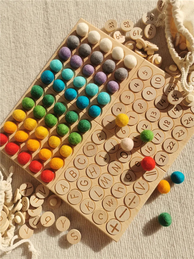 Montessori Sensorisches Holzspielzeug – Rechenbrett aus Buchenholz mit Filzkugeln